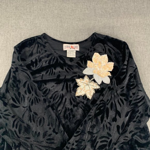 Vintage‎ Bridge BG Gate Black Satin Over Sized Blouse Long Sleeve Medium Floral - Picture 4 of 12